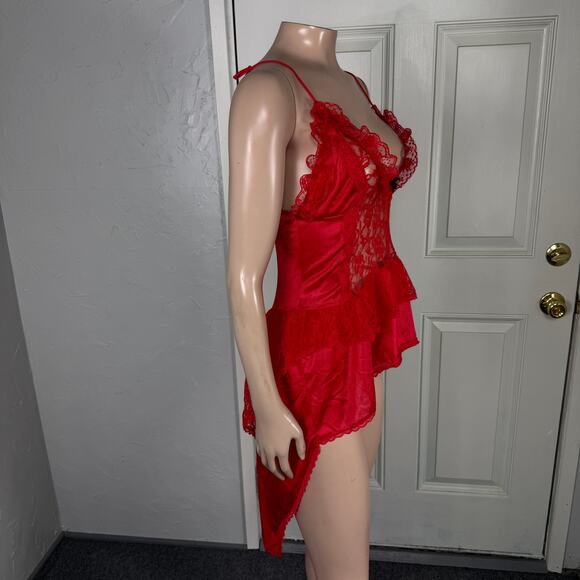 Vintage Stroke of Midnight Lingerie Women’s Nightgown Nylon S Lace Hi Low I3-15 - Picture 7 of 9